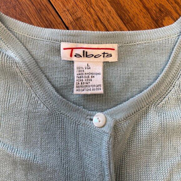 Talbots Womens Sz L Cardigan Sweater 100% Silk Light Blue Button-Up - Picture 5 of 8